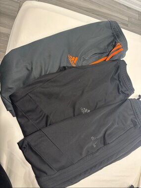 adidas mens Joggers in Black, Charcoal & Orange Accent